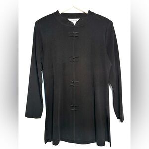 Misook Black Mandarin Tunic Top